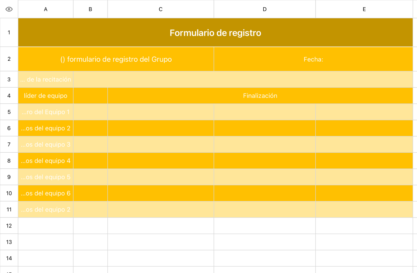 Formulario de registro de recitación de estudiantes